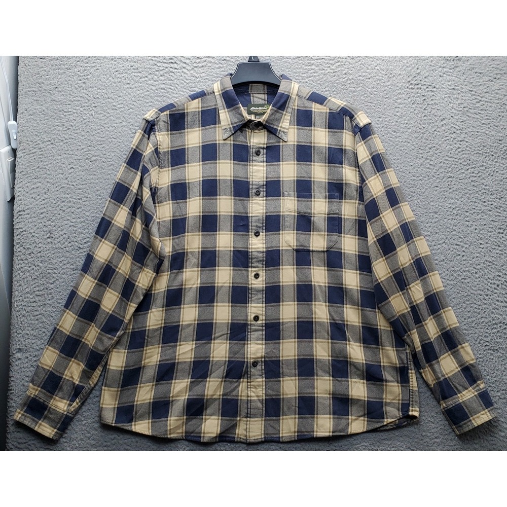 Eddie Bauer Flannel Shirt Men L Multi Plaid Long Sleeve Chest Pocket Button Down